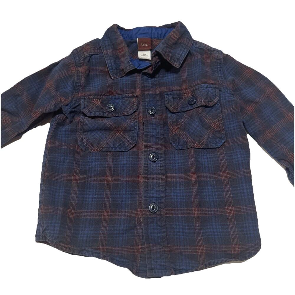 Tea Collection Plaid Boys Button Up Kids Baby Size 12-18 Months Shirt